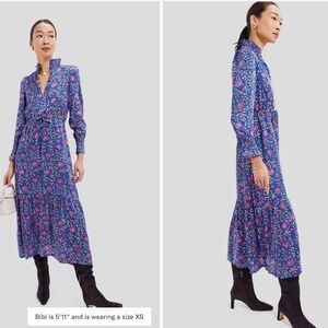 LOVE TOMAS BY EMERSON FRY Blue Chrysanthemum Satin Lucybella Maxi Dress - Size S